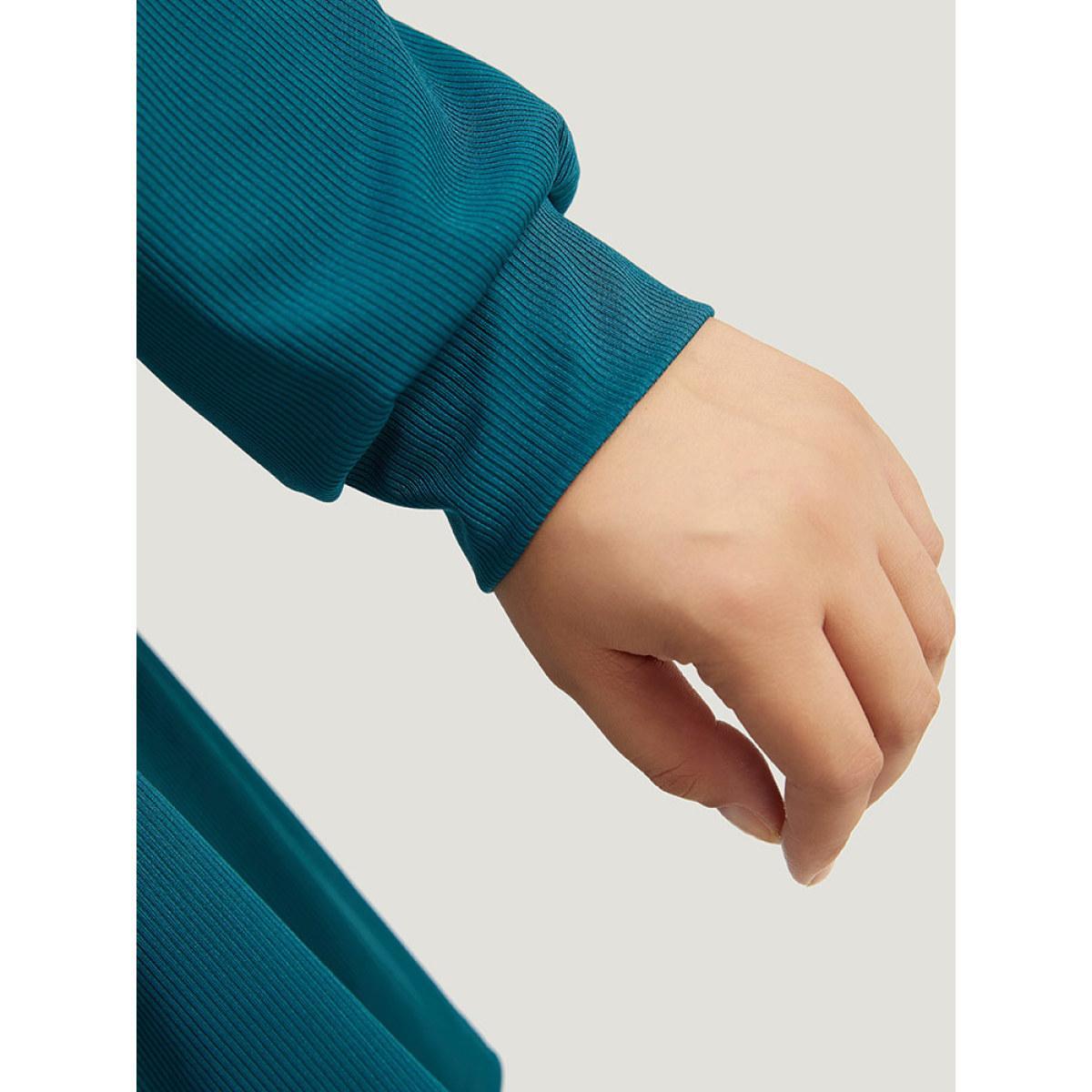 Plus Size Plain Drawstring Knot Gathered Open Front Coat Women Cyan Casual Plain Dailywear Kimonos BloomChic 10/M Product Image