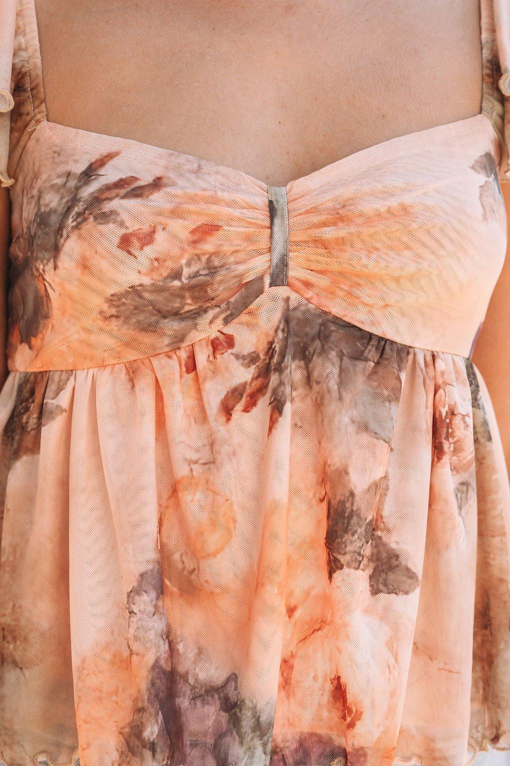 Natural Floral Print Sweetheart Babydoll Top - FINAL SALE Female Product Image