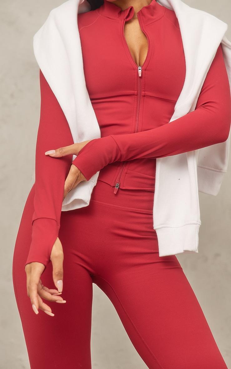 Red Sculpt Pocket Front Double Zip Up Jacket Product Image
