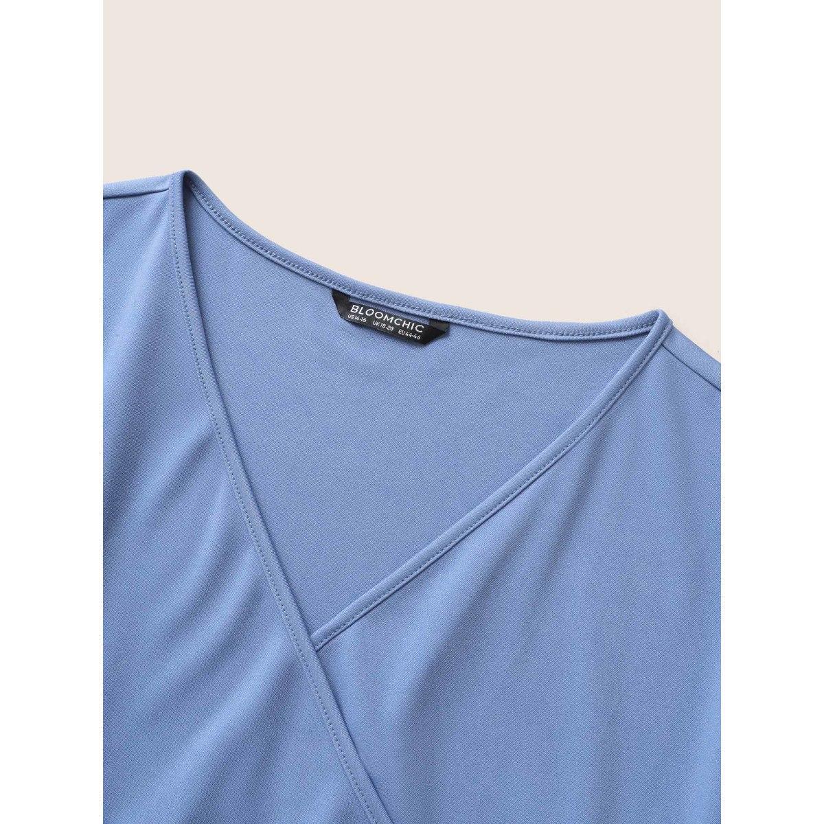 Plus Size Solid Ties Wrap Dolman Sleeve Split Side Dress Stone Women Basics Non Overlap Collar Cap Sleeve Curvy Midi Dress BloomChic 26/4X Product Image