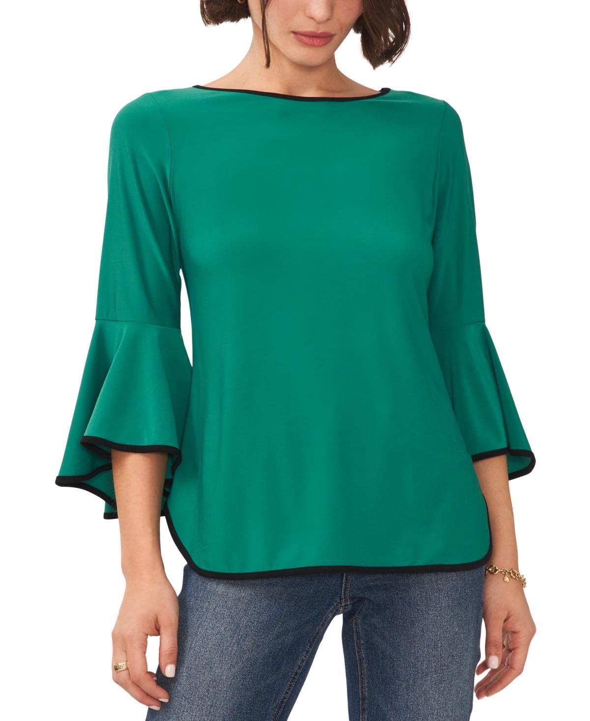 Sam & Jess Petite Contrast-Trim Bell-Sleeve Top Product Image