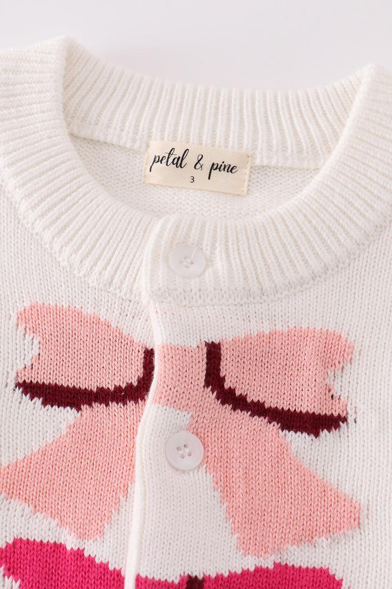 White bow tie cardigan sweater Product Image