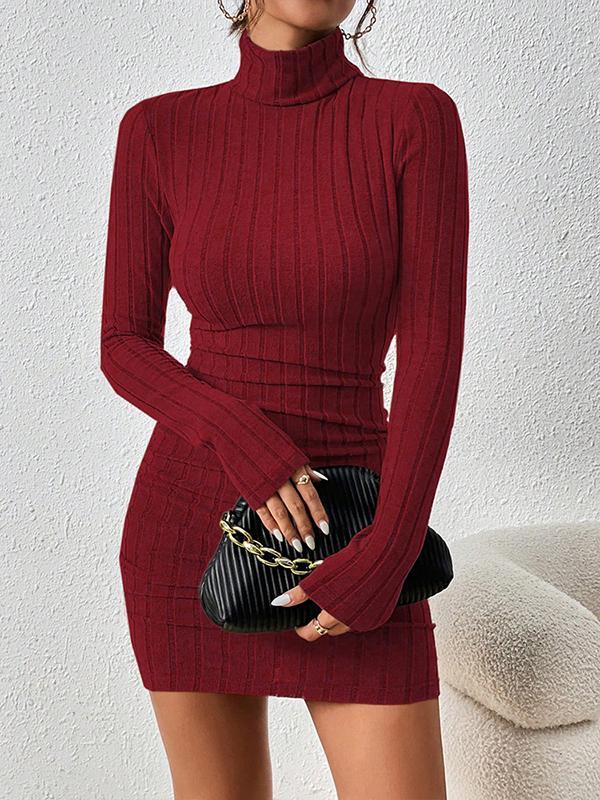 Bodycon High Waisted Solid Color High Neck Mini Dresses Product Image