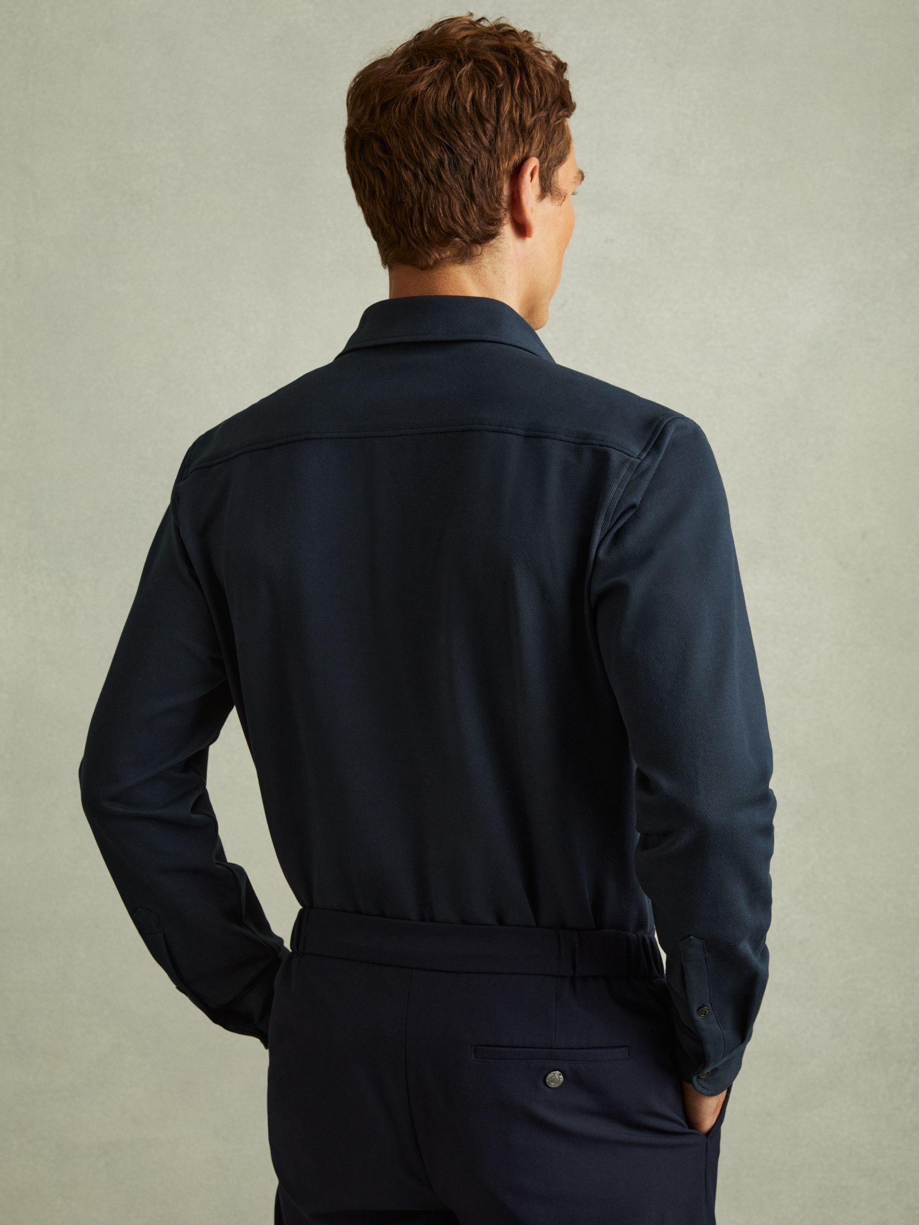 Cotton Blend Twill Overshirt in Navy Product Image