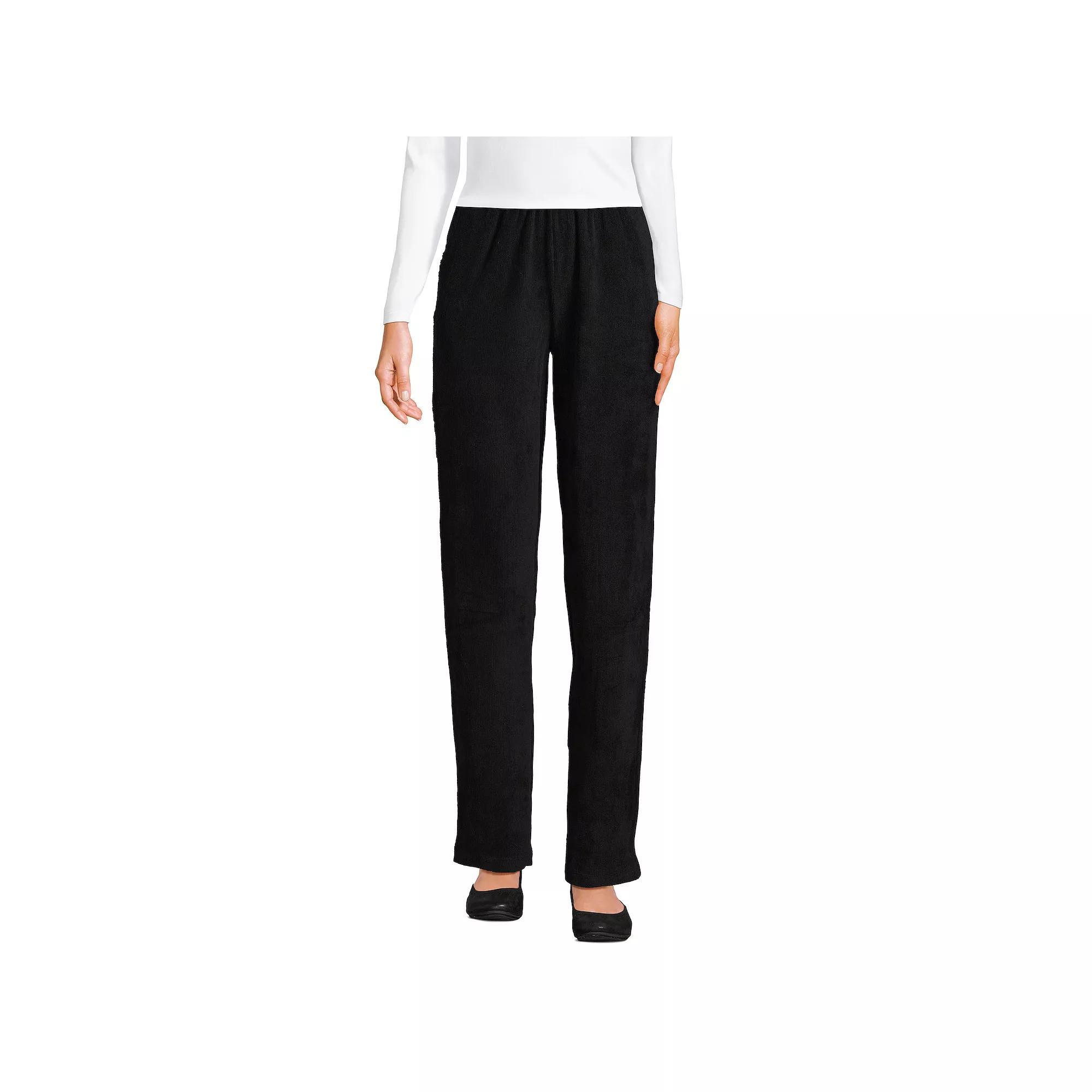 Petite Lands' End Sport Knit High Rise Corduroy Pull-On Pants, Women's, Size: Large Petite, Black Product Image