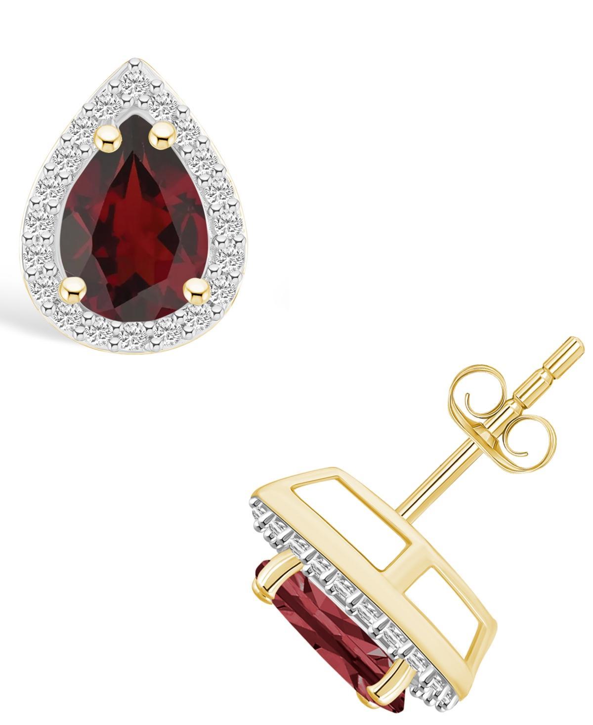 Celebration Gems 10k Gold Pear Shape Gemstone & Lab-Created White Sapphire Halo Stud Earrings, Women's Product Image