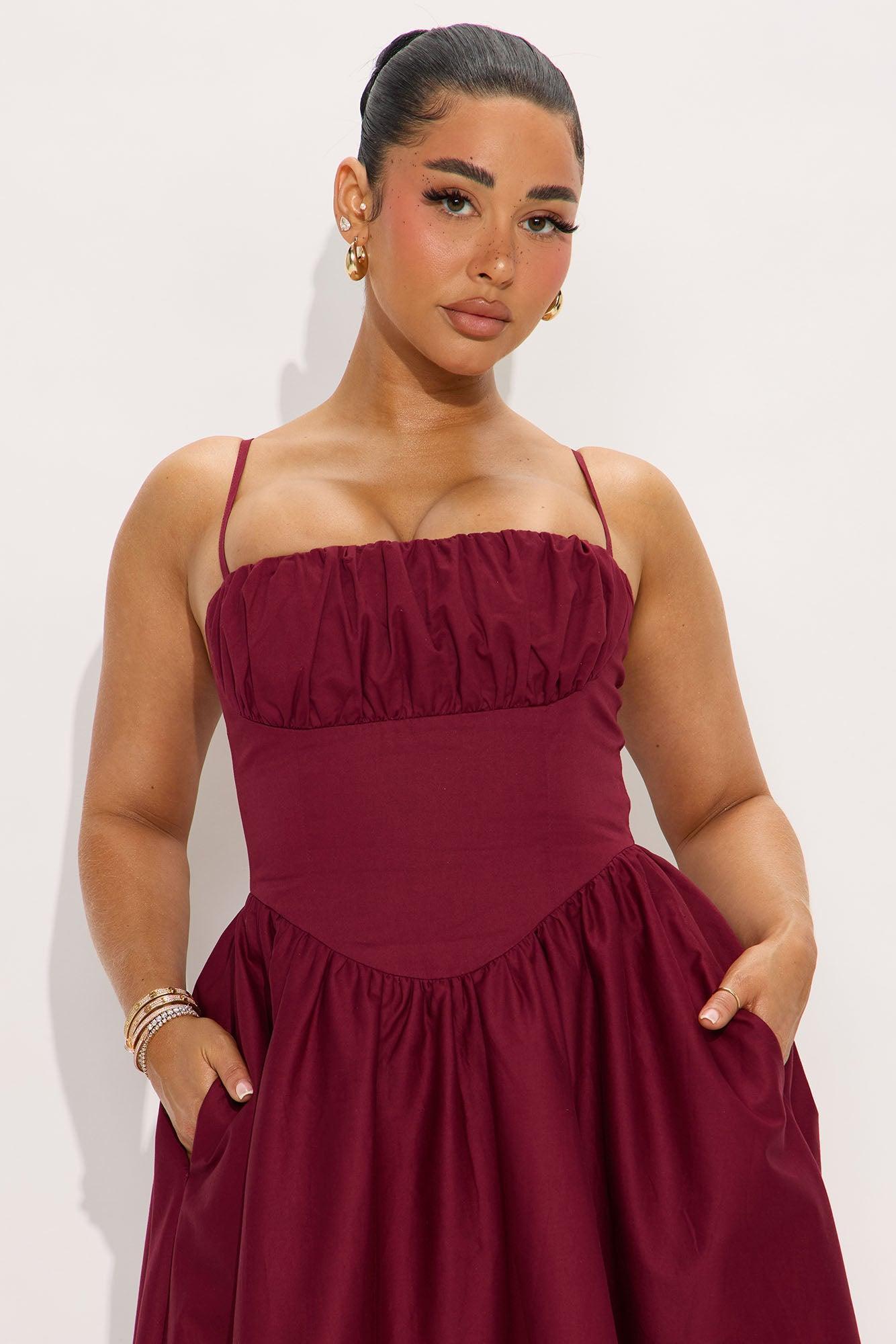 Stelia Poplin Midi Dress - Burgundy Product Image