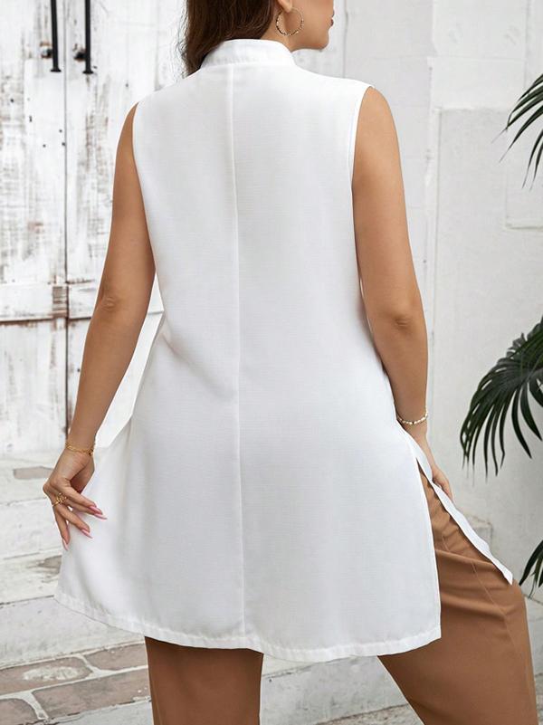 A-Line Loose Buttoned Solid Color Split-Front Split-Side Stand Collar Vest Top Product Image