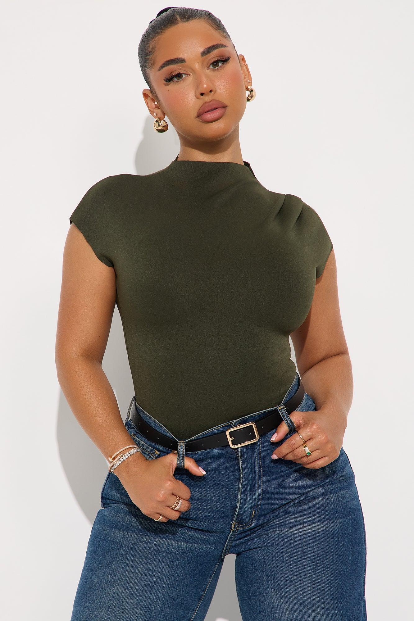 Fern Short Sleeve Mock Neck Bodysuit - Olive Product Image