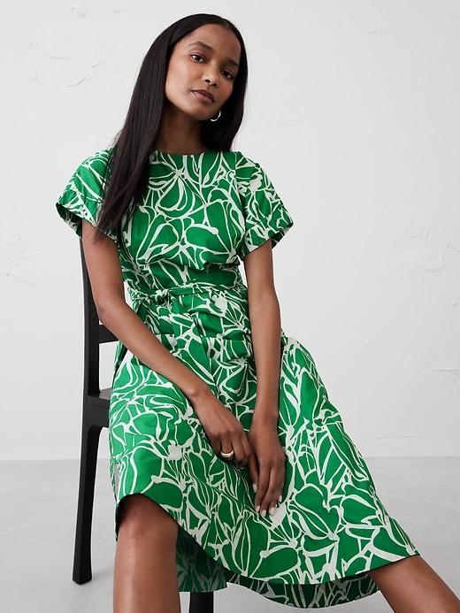 Poplin Elastic-Cuff Midi Dress Product Image