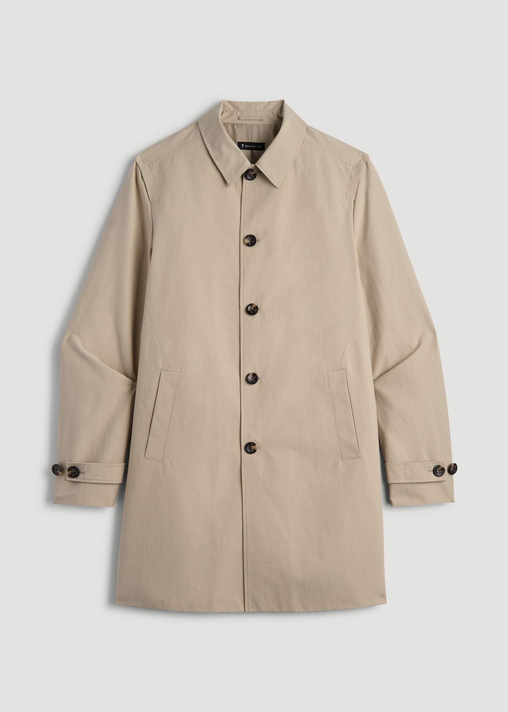 Minimalist Trench Coat for Tall Men in Light Khaki Product Image