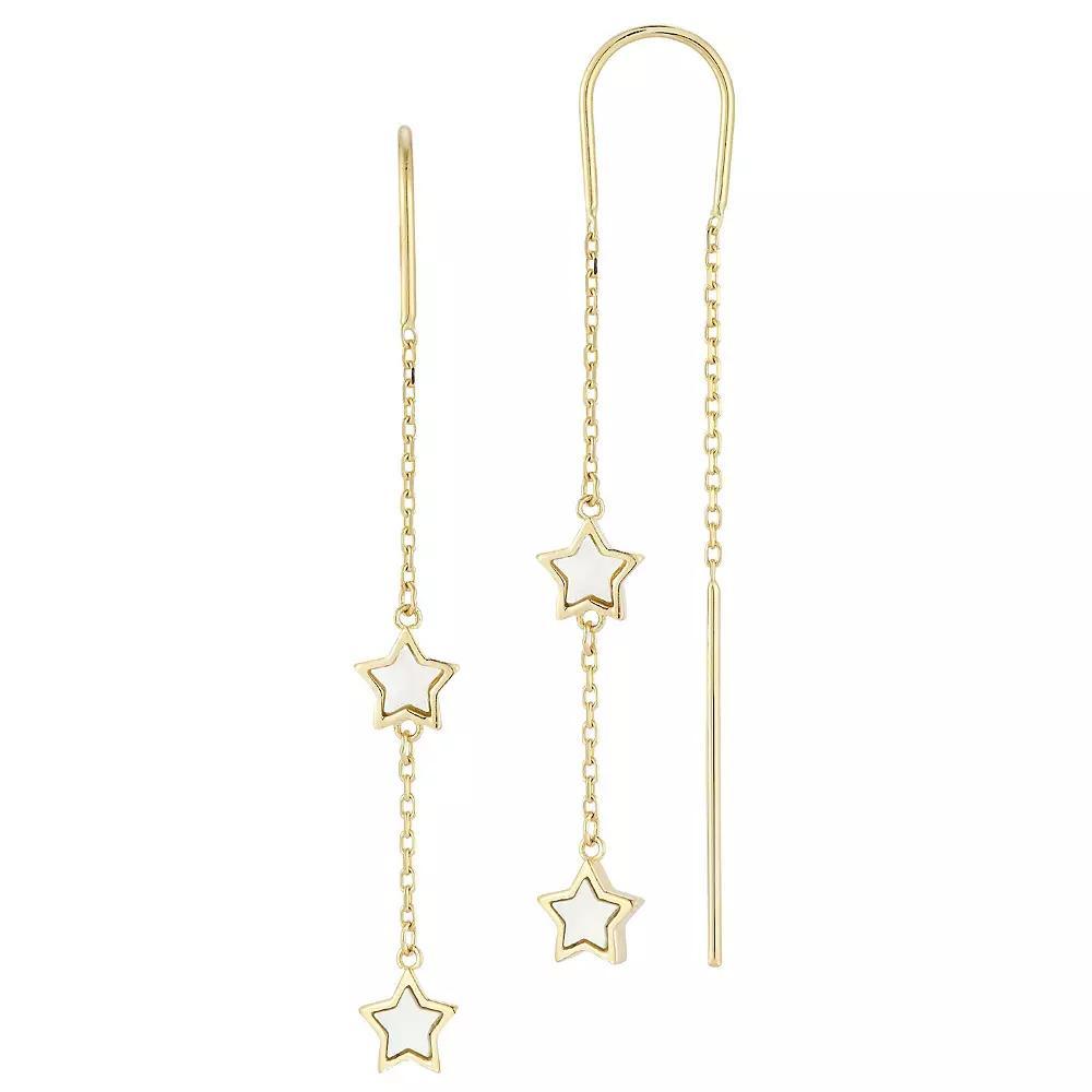 LUMINOR GOLD 14k Gold Mother of Pearl Clover Threader Earrings, Women's Product Image