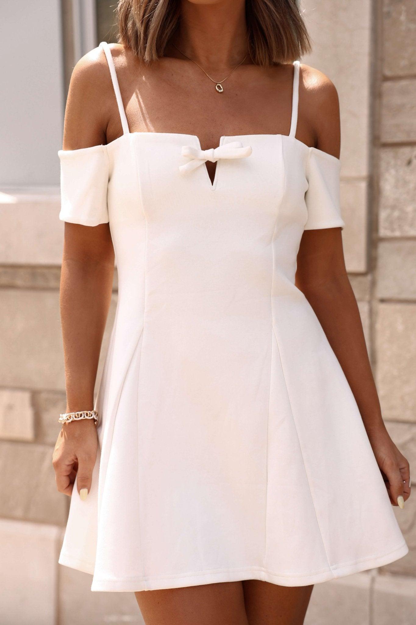 White Cold Shoulder Flare Mini Dress - FINAL SALE Product Image