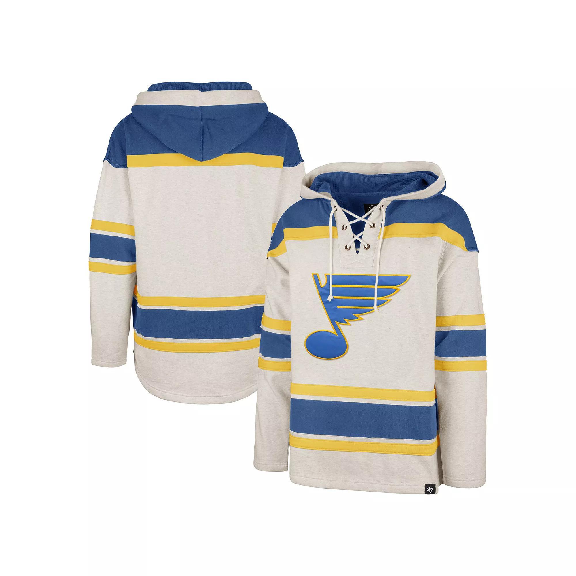 Men's '47 Oatmeal St. Louis Blues Rockaway Lace-Up Pullover Hoodie, Size: 2XL, Team Product Image