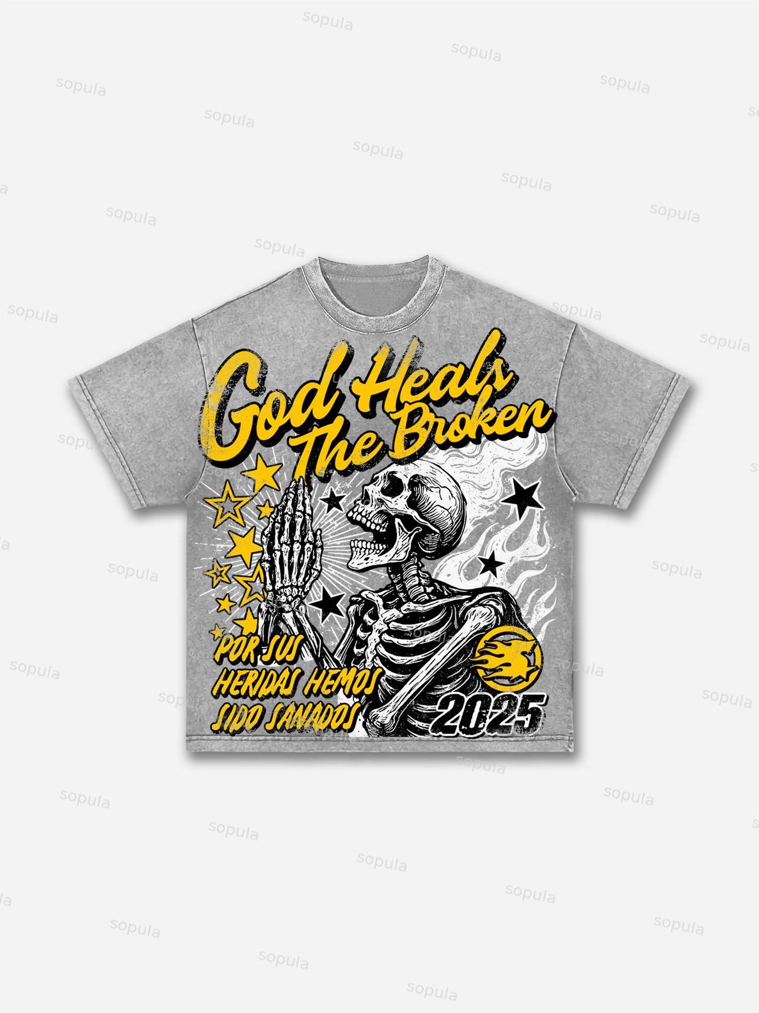 Vintage Pray For The Glory Graphic Print Acid Wash T-shirt Product Image