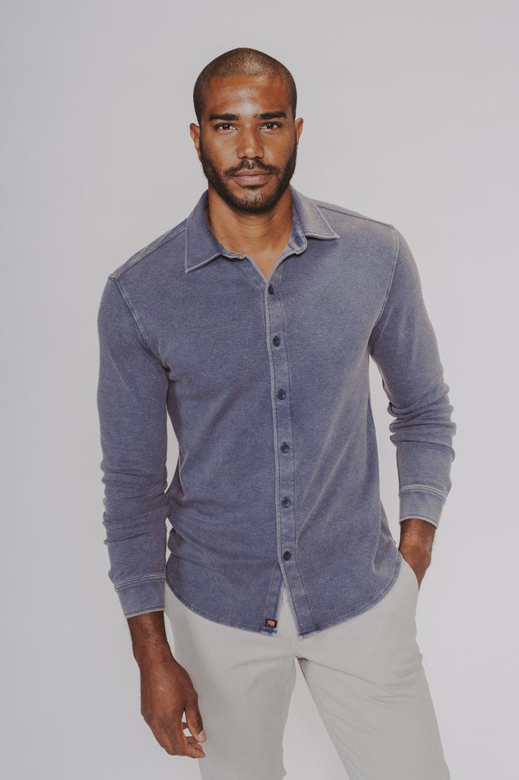 Puremeso Acid Wash Button Up Shirt - Navy Product Image