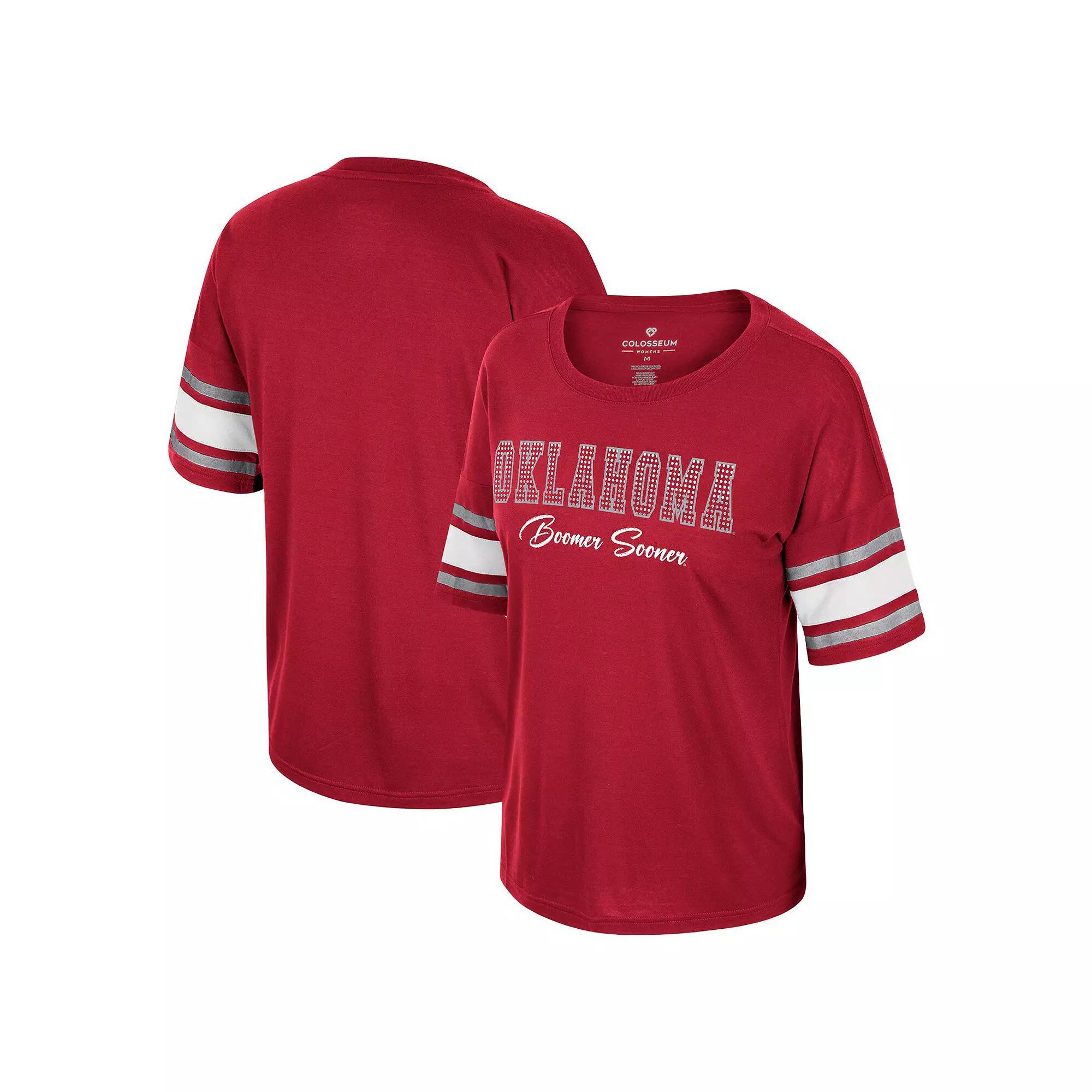 Womens Colosseum Crimson Oklahoma Sooners Im Gliding Here Rhinestone T-Shirt Product Image