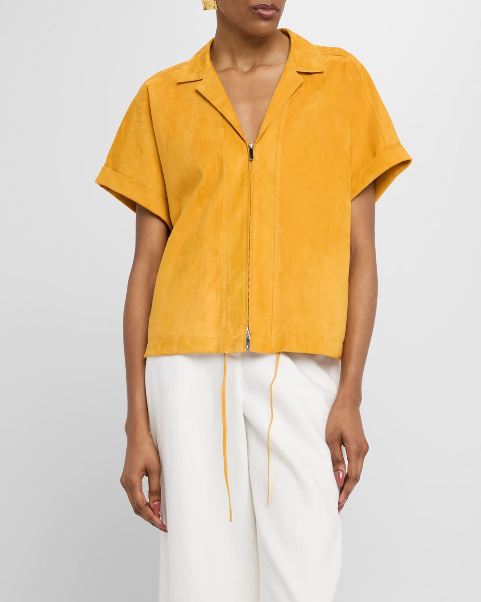 Zip-Front Suede Blouse Product Image