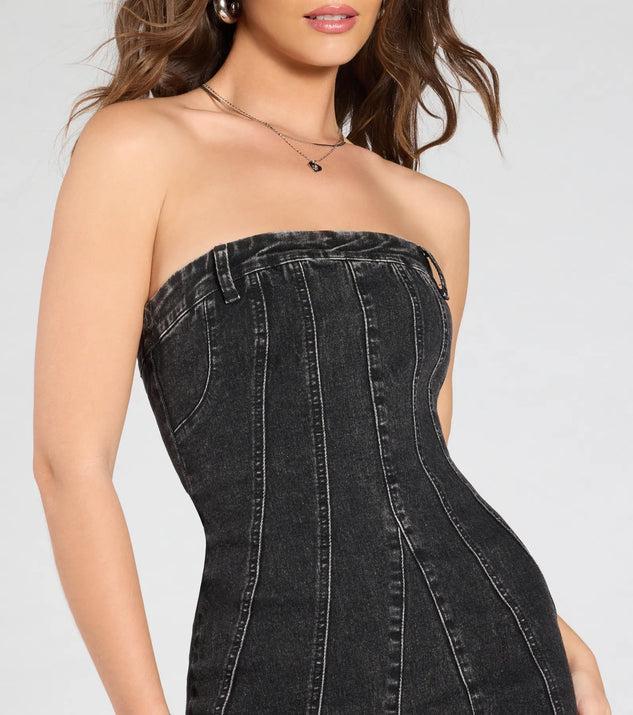 Stylish Jeanius Strapless Denim Mini Dress Product Image