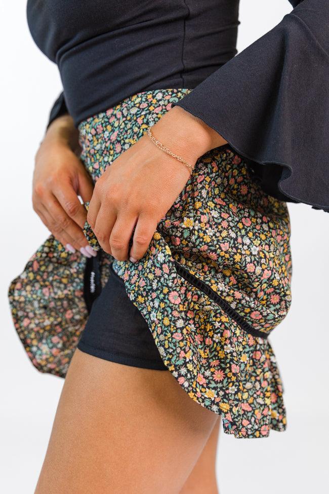 What's The Tea Black Button Front Floral Mini Skort FINAL SALE Product Image