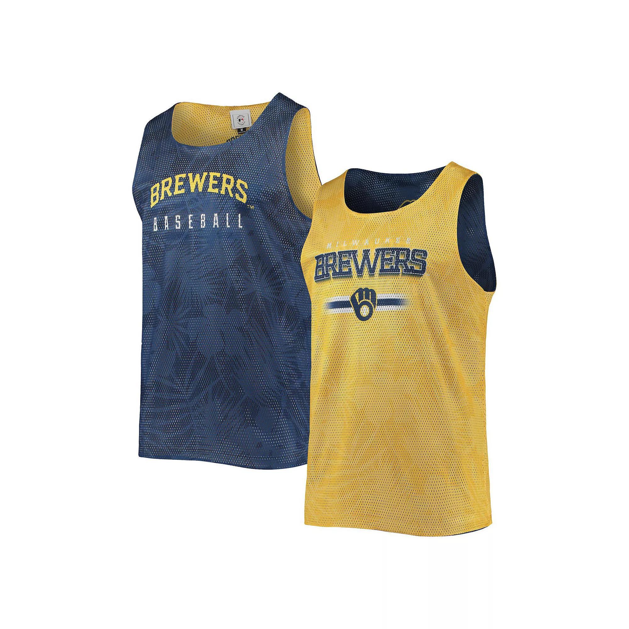 Men's FOCO Navy/Gold Milwaukee Brewers Floral Reversible Mesh Tank Top, Size: Small, Blue Product Image