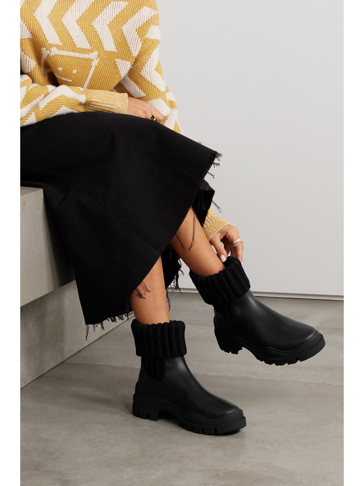 MONCLER Larue Ribbed-knit And Leather Ankle Boots In Black Product Image