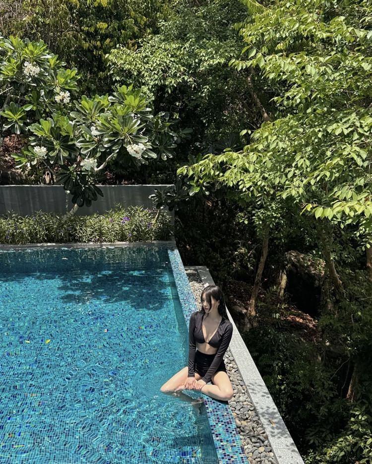 Set: Long-Sleeve Plain Crop Swim Top + Bottom Product Image