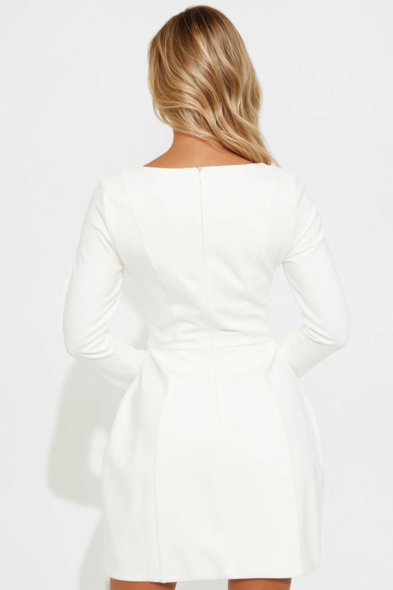 Mia Long Sleeved Ponte Mini Dress - White Product Image