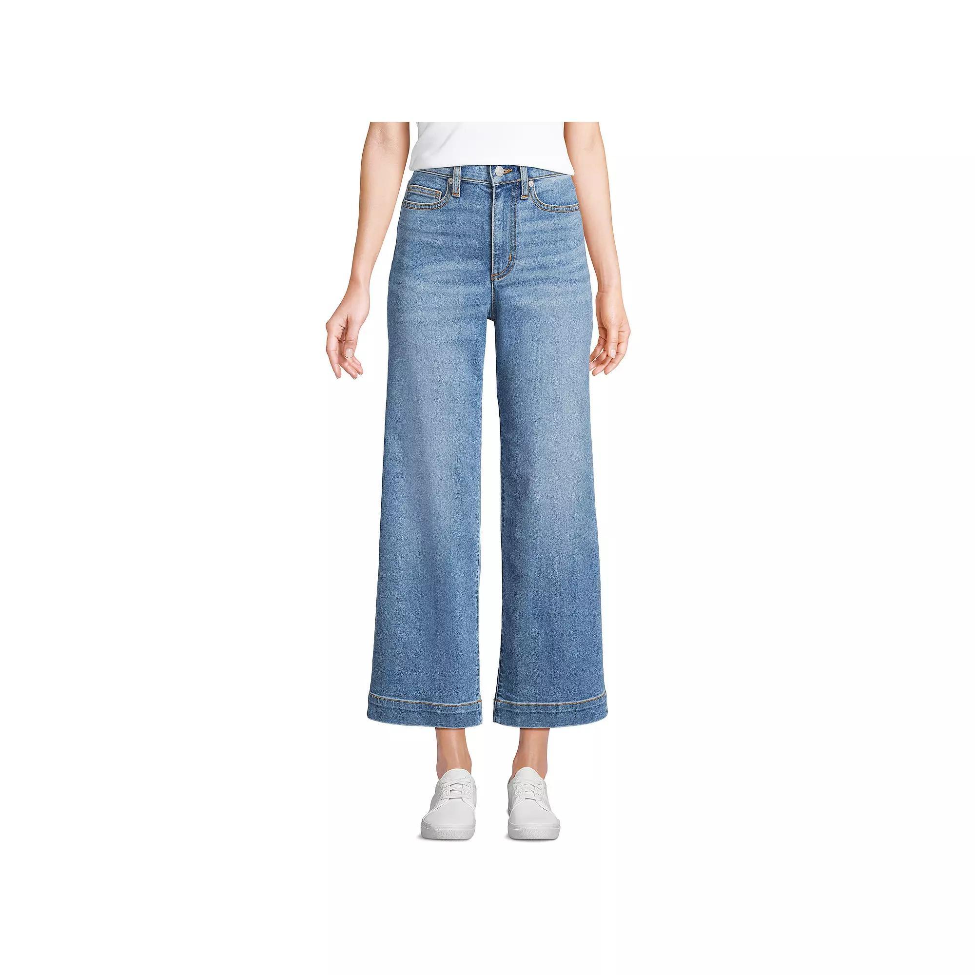 Women's Lands' End Recover Denim High Rise Wide Leg Crop Jeans, Size: 10, River Rinse Product Image