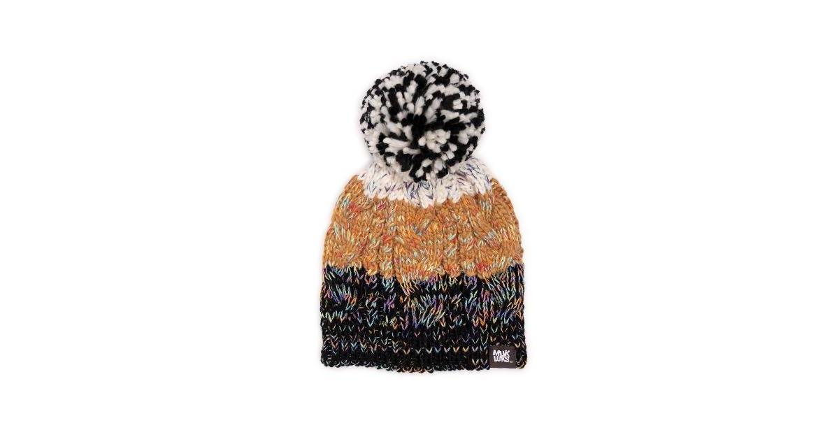 Women's MUK LUKS Colorblock Stripe Cable Beanie, Ebony Space Dye Marl Product Image
