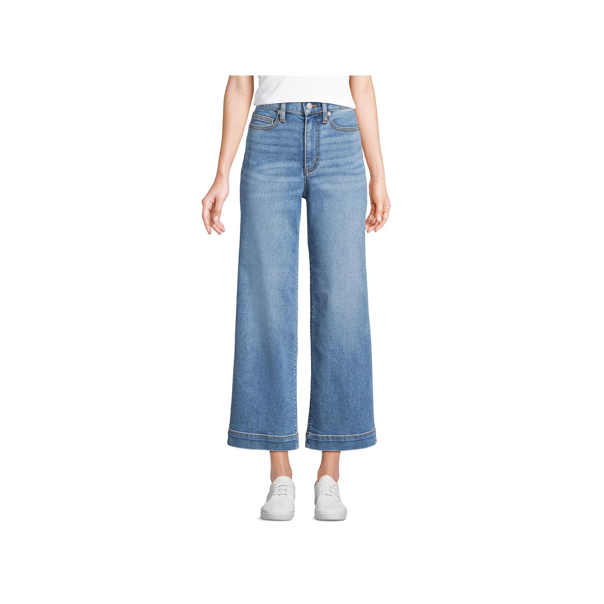 Women's Lands' End Recover Denim High Rise Wide Leg Crop Jeans, Size: 10, River Rinse Product Image