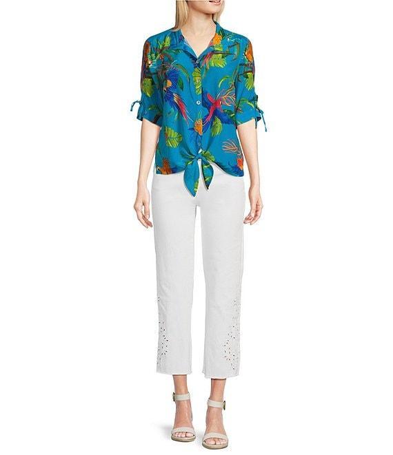 John Mark Tropical Print Cinch Tie Sleeve Button Front Shirt Product Image
