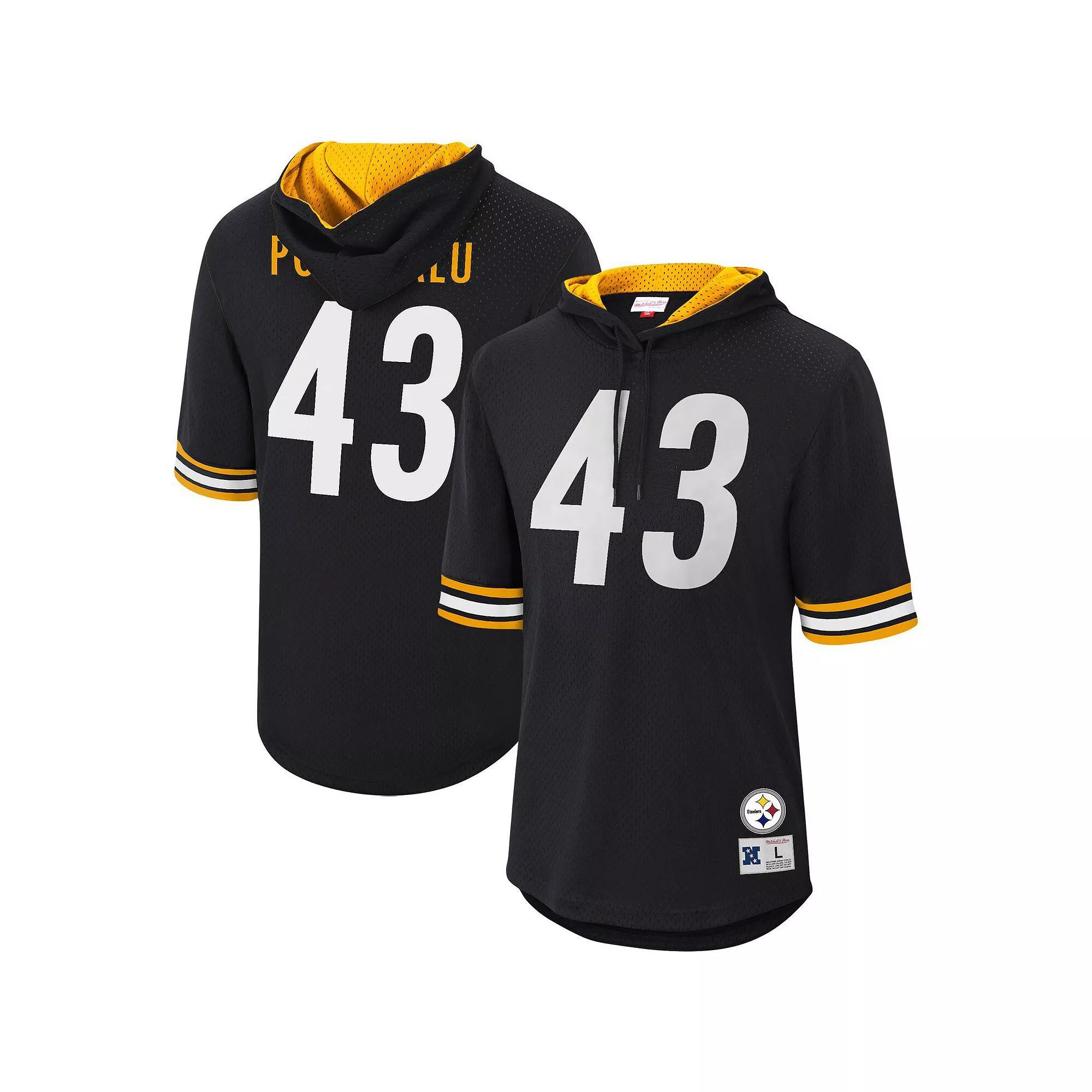 Men's Mitchell & Ness Troy Polamalu Black Pittsburgh Steelers Retired Player Mesh Name & Number Hoodie T-Shirt, Size: Small Product Image