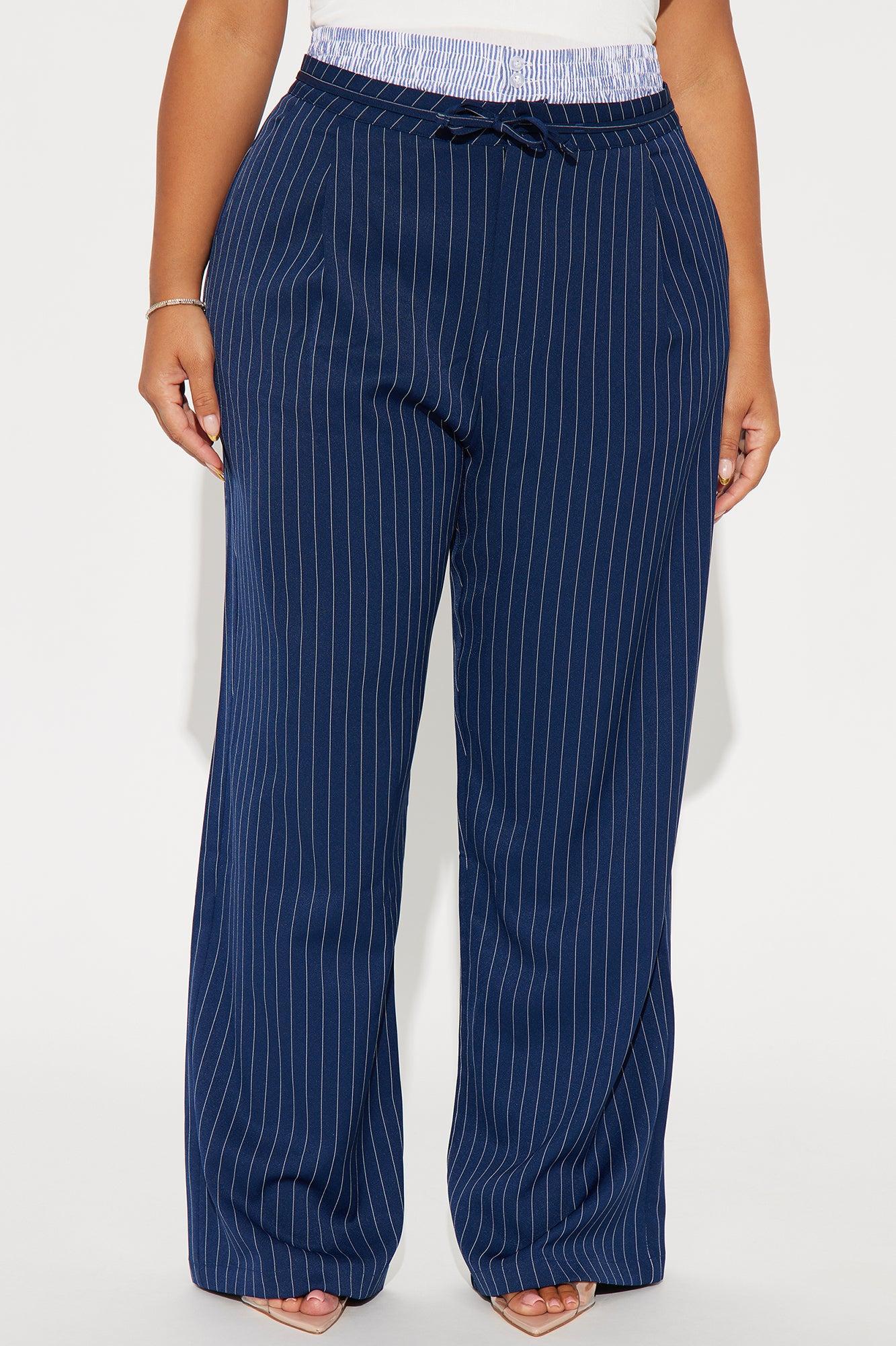 Nathalie Double Waistband Pinstripe Trouser - Navy/combo Product Image