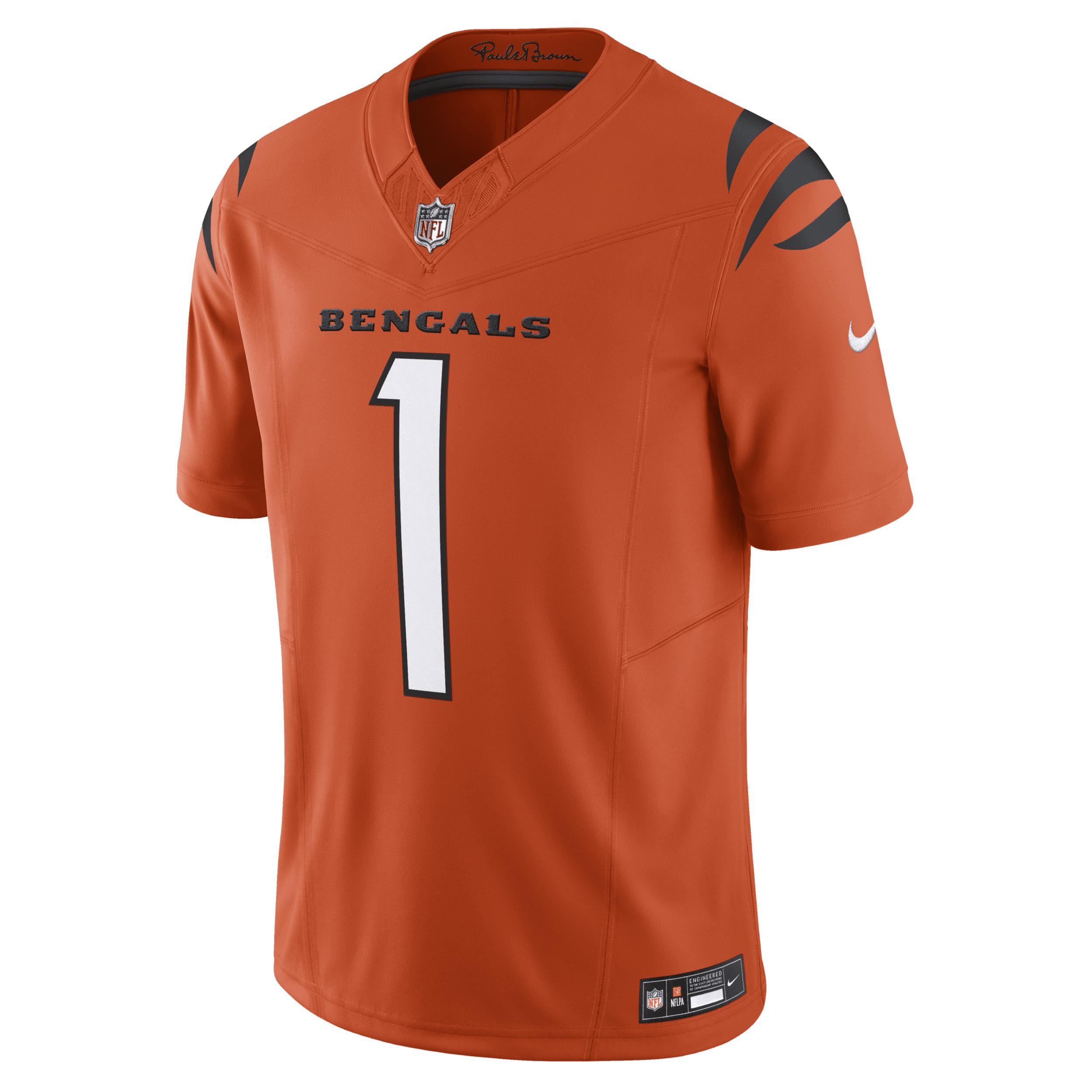 Men's Nike Ja'Marr Chase Orange Cincinnati Bengals Vapor F.U.S.E. Limited Alternate 1 Jersey, Size: Small Product Image
