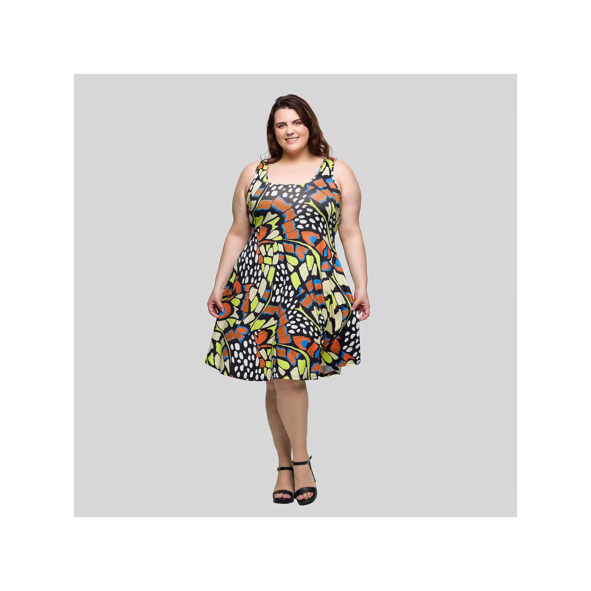 Plus Size 24Seven Comfort Apparel Butterfly Print Swing Dress, Women's, Size: 3XL, Orange Team Product Image