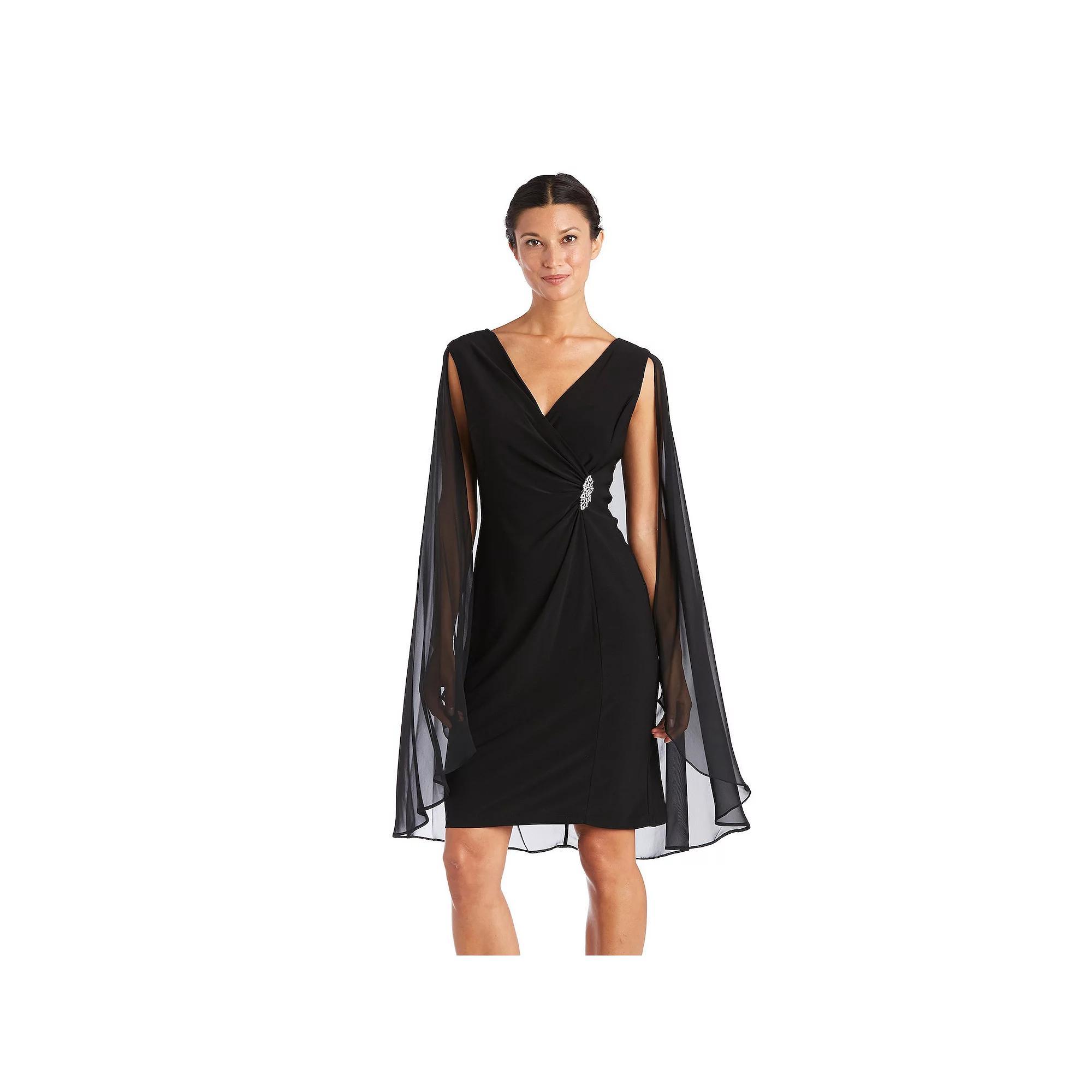 Women's R&M Richards Chiffon Duster Faux-Wrap Dress, Size: 12, Black Product Image