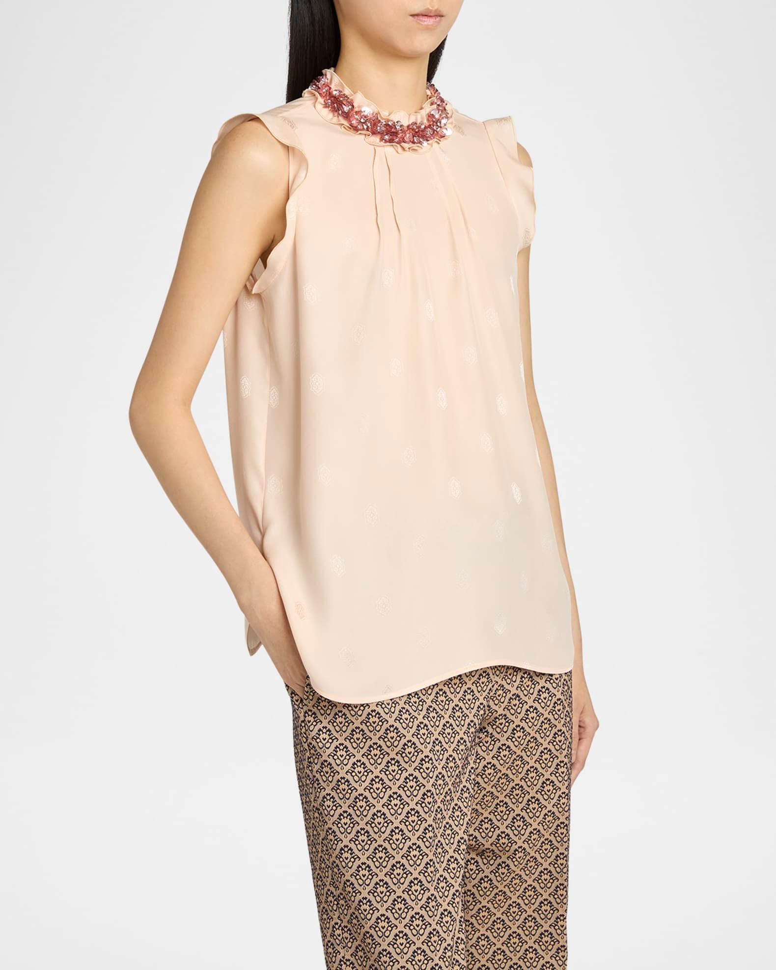 Sleeveless Embellished-Neck Blouse Product Image
