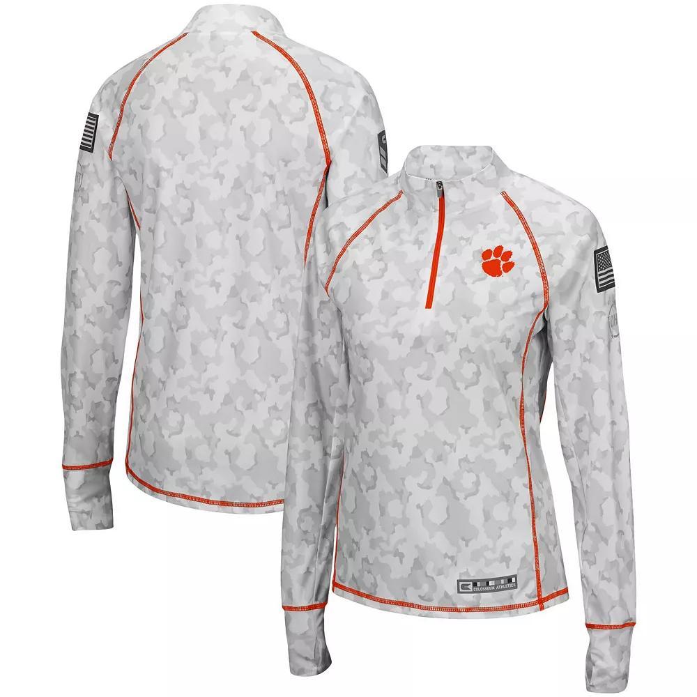 Womens Colosseum Clemson Tigers OHT Military Appreciation Officer Arctic Camo 1/4-Zip Jacket Product Image