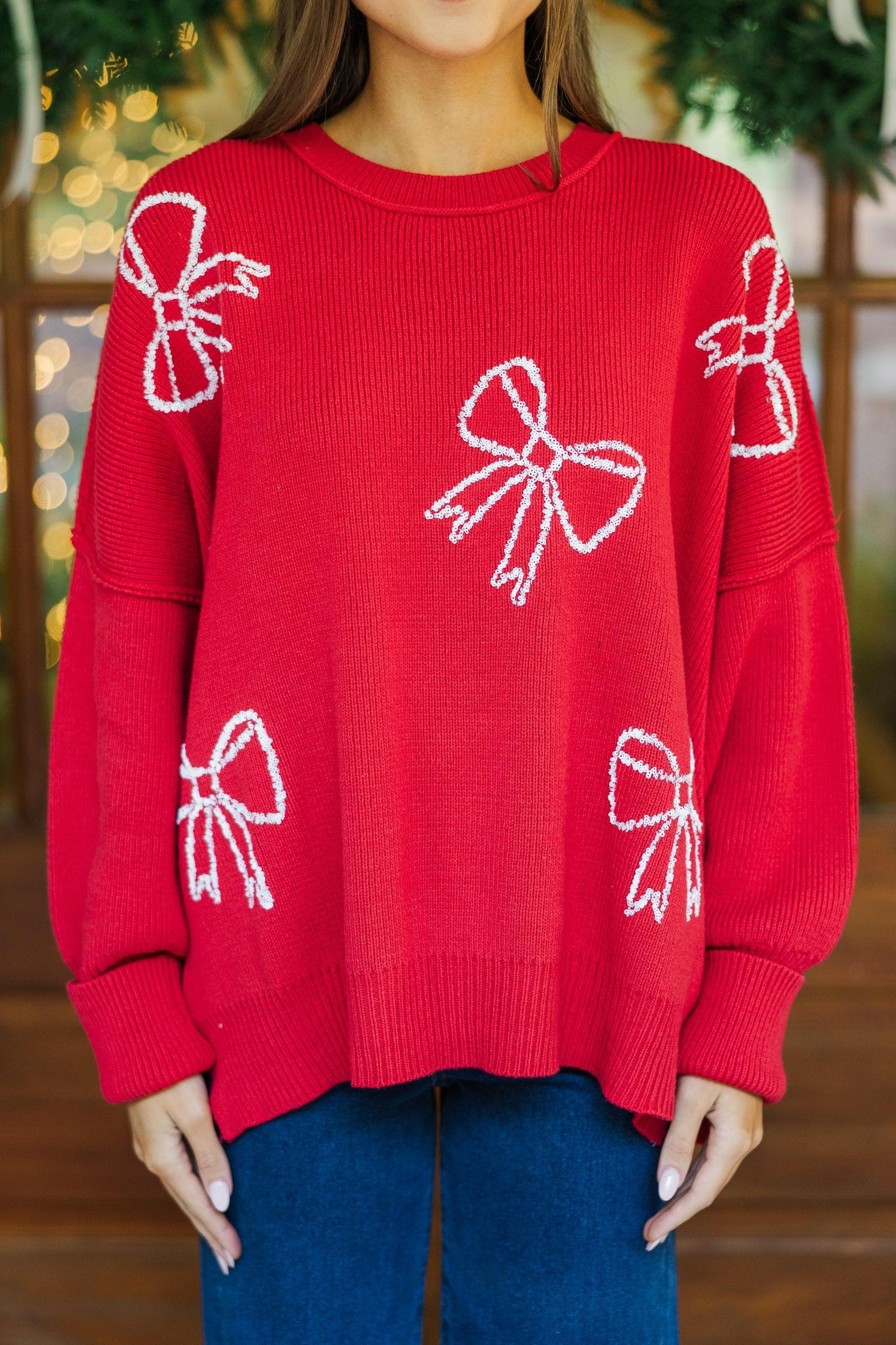 Love You So Red Bows Pullover Female Product Image