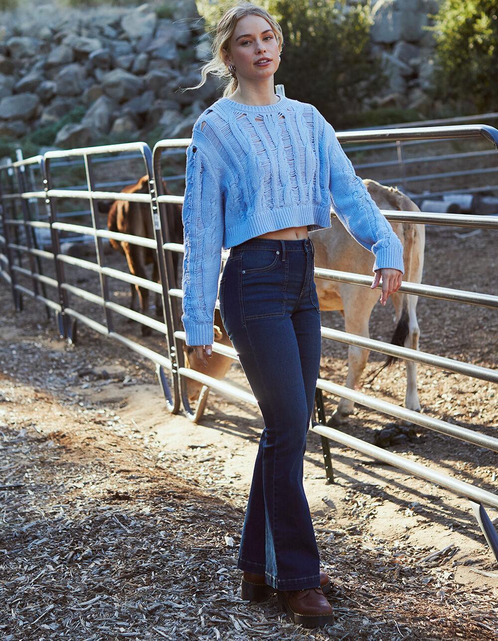 FULL TILT Drop Needle Womens Sweater - LIGHT BLUE Product Image
