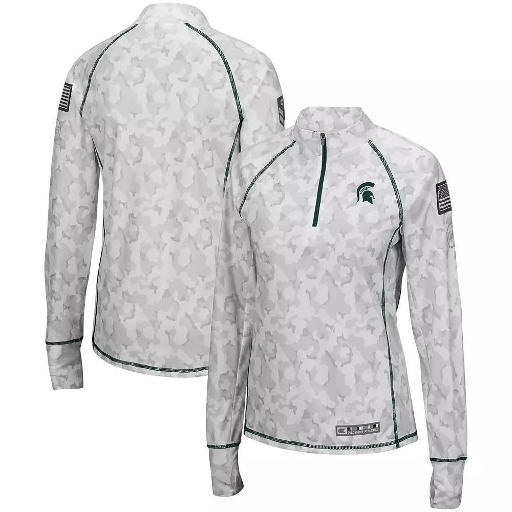 Women's Colosseum White Michigan State Spartans OHT Military Appreciation Officer Arctic Camo 1/4-Zip Jacket, Size: Medium Product Image