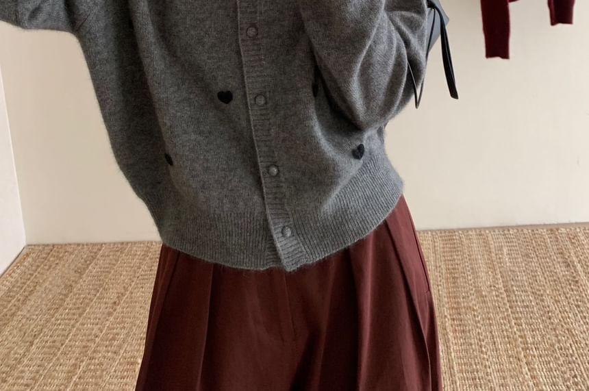 Crew Neck Heart Patterned Cardigan Product Image
