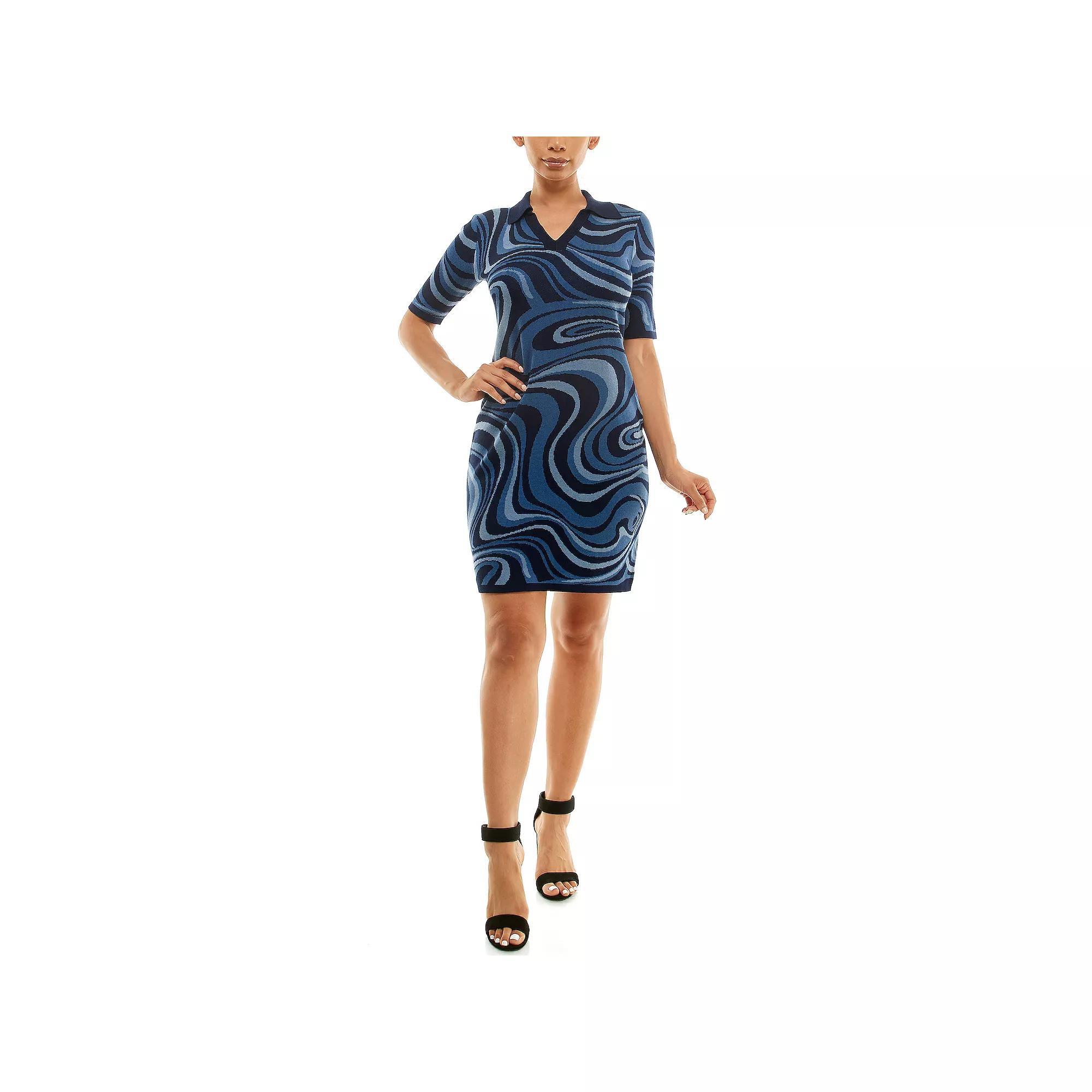 Women's Nina Leonard Marble Swirl Sweater Dress, Size: Medium, Black Ivory Team Product Image