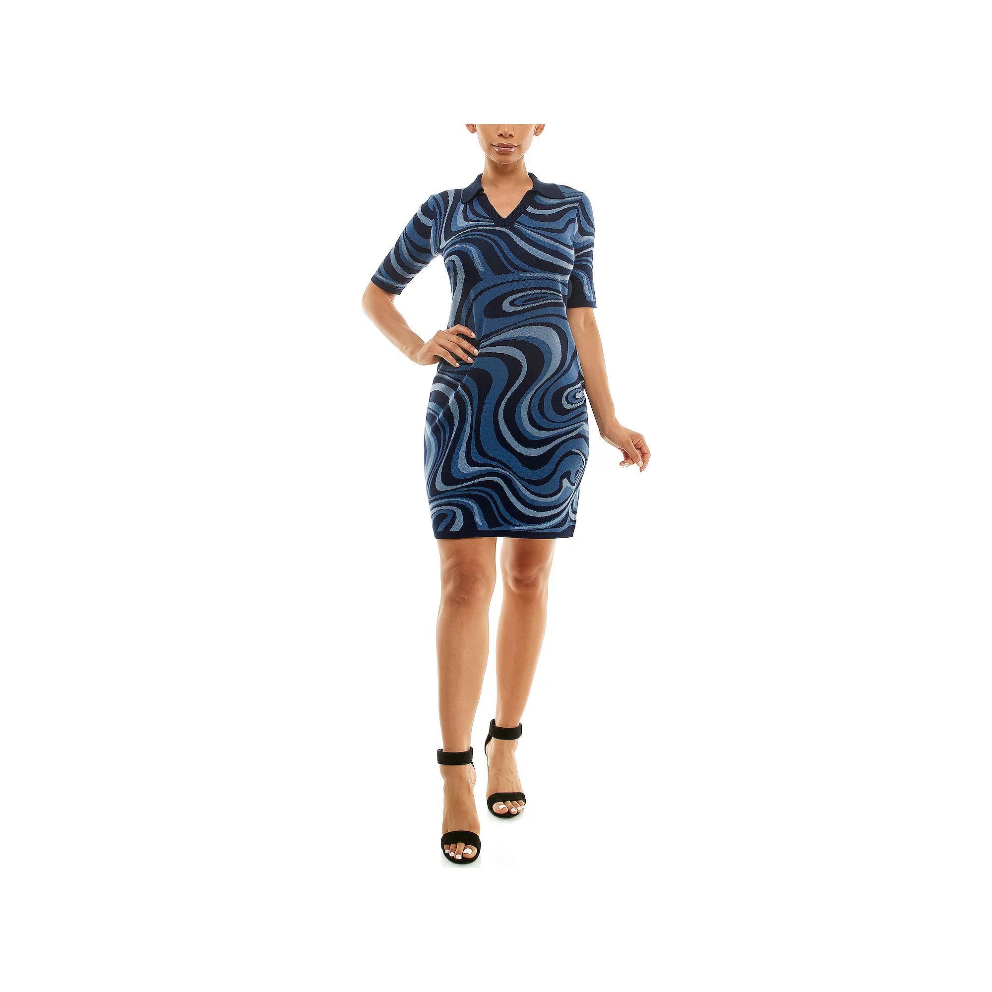 Women's Nina Leonard Marble Swirl Sweater Dress, Size: Medium, Black Ivory Team Product Image