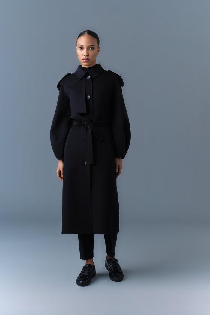 Mackage Womens Ceyla Double-Face Wool Coat with Sash Belt - Black Product Image
