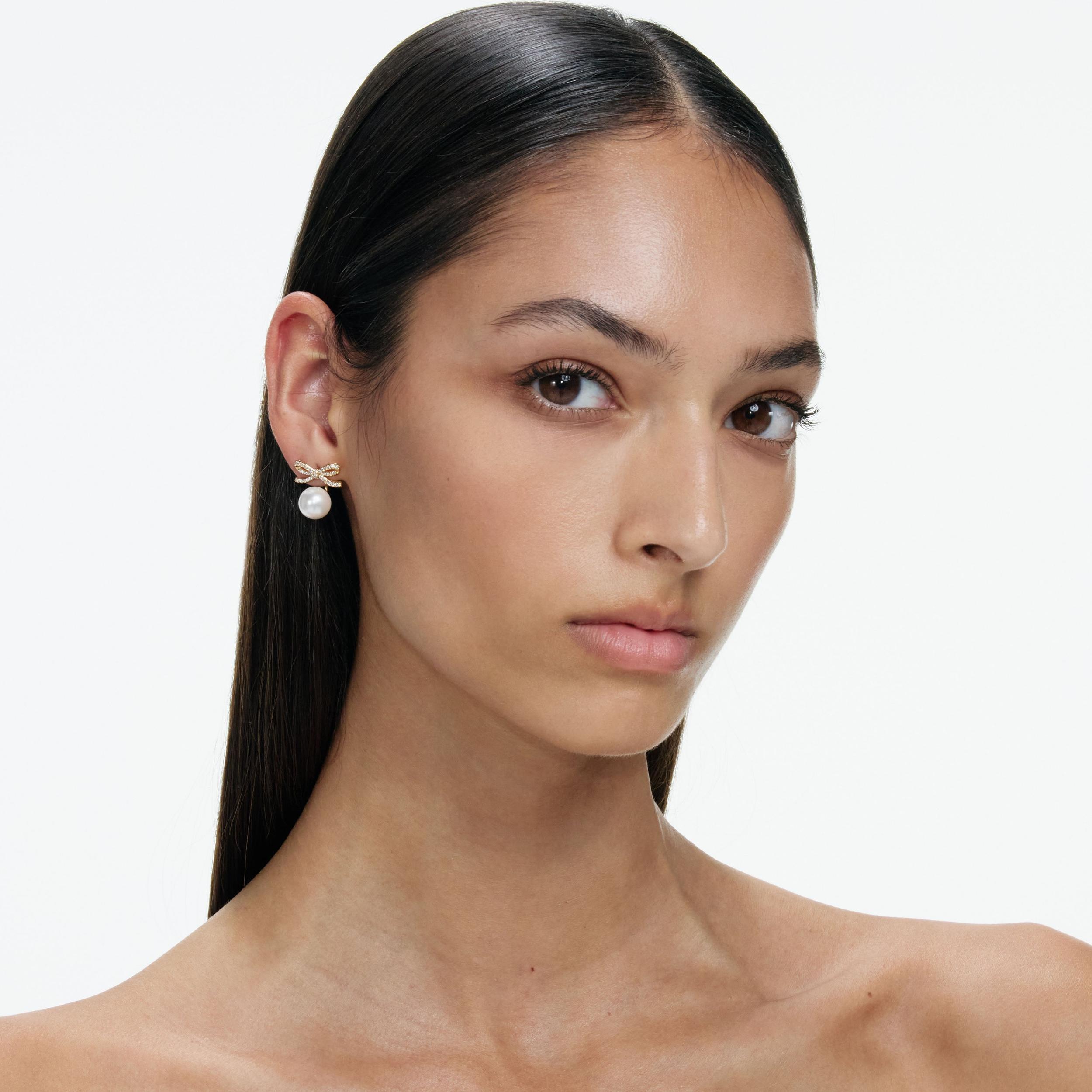Gold Bow Pearl Jacket Earrings Product Image