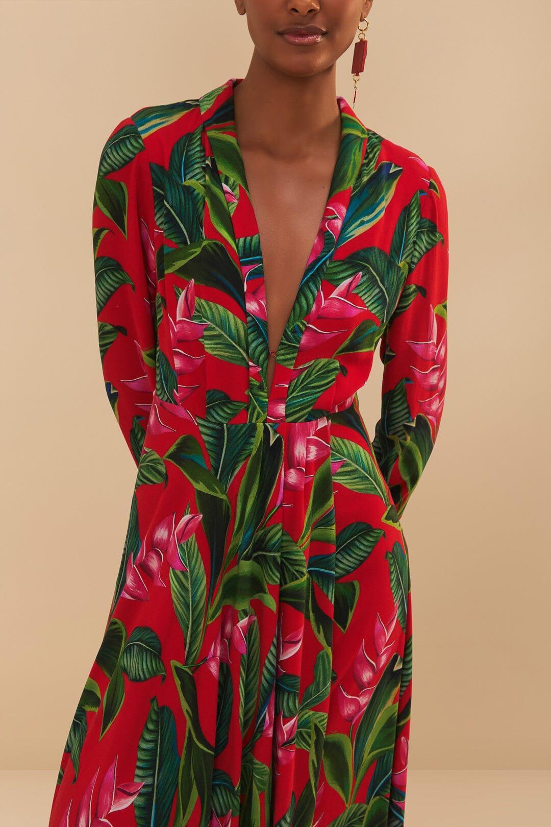 Red Dream Garden Long Sleeve Maxi Dress Product Image