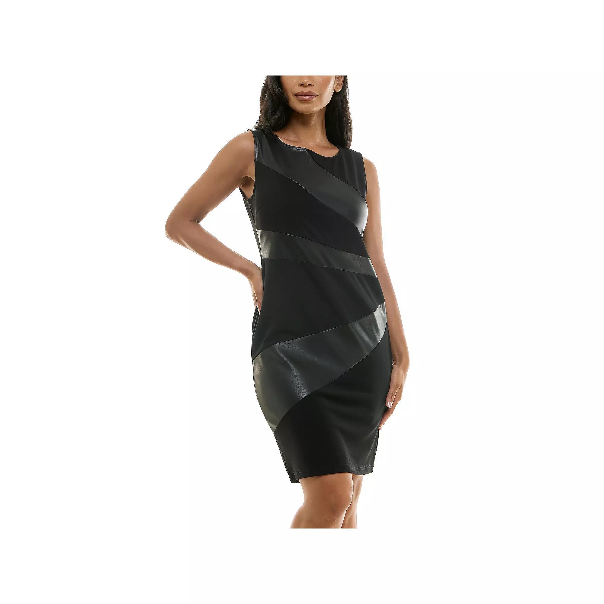 Women's Nina Leonard Pleather Panel Dress, Size: Large, Brown Bean Product Image