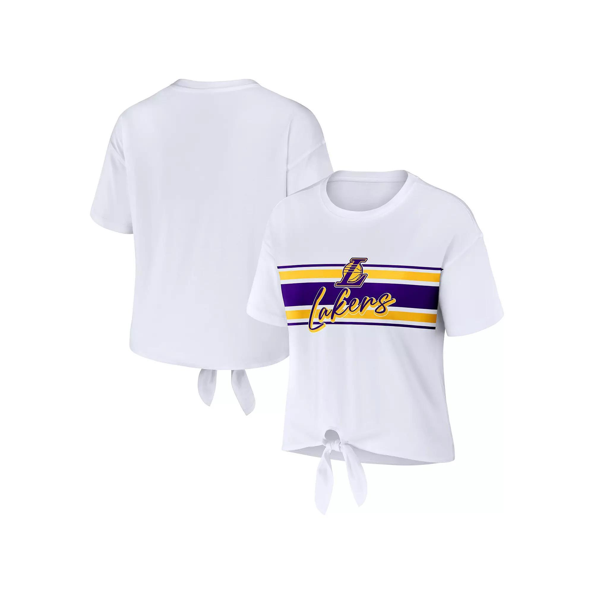 Women's WEAR by Erin Andrews White Los Angeles Lakers Tie-Front T-Shirt, Size: Small Product Image